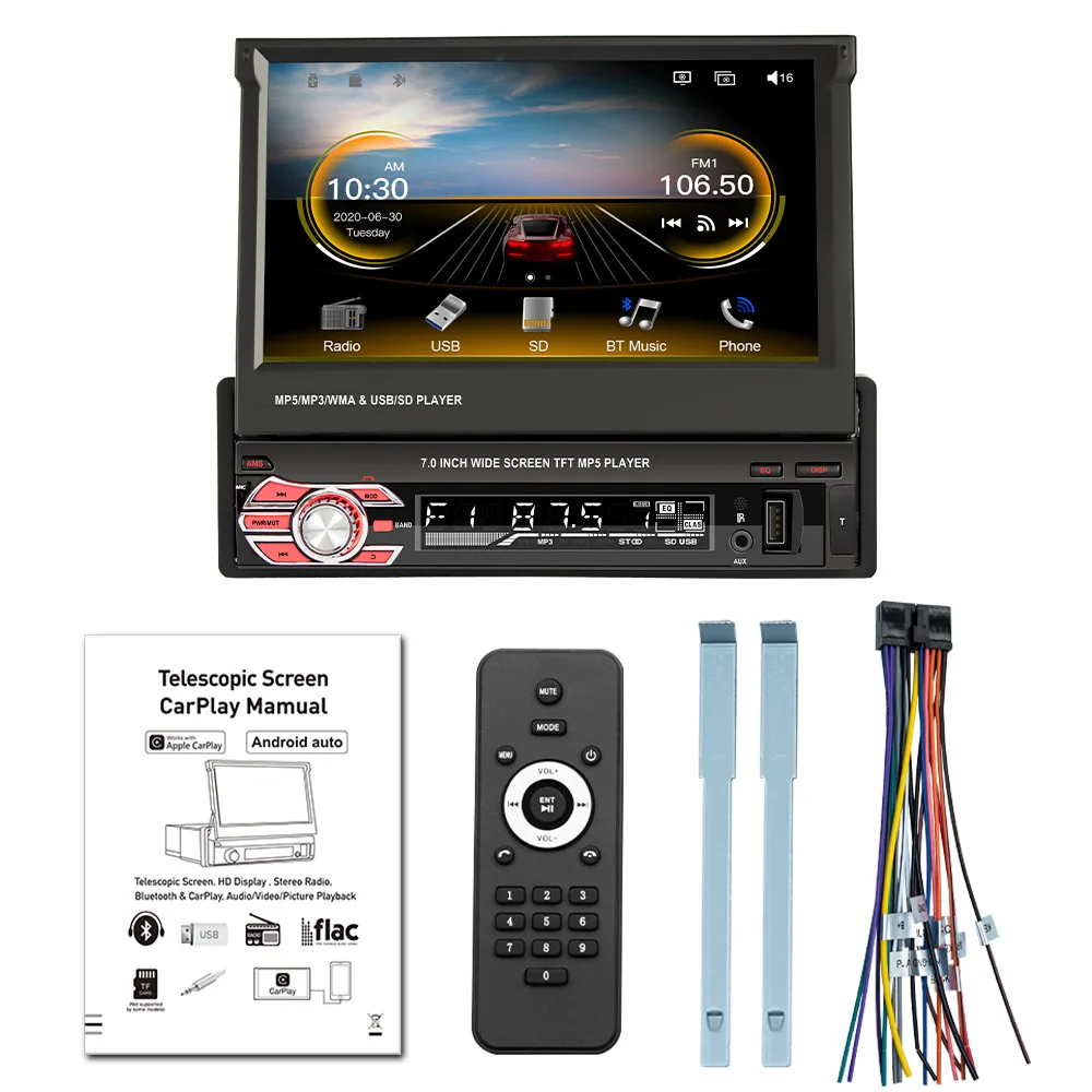 7 Inch Carplay Car MP5 Player High-Definition Large Screen Multifunctional Reverse View Navigation Electric Telescopic