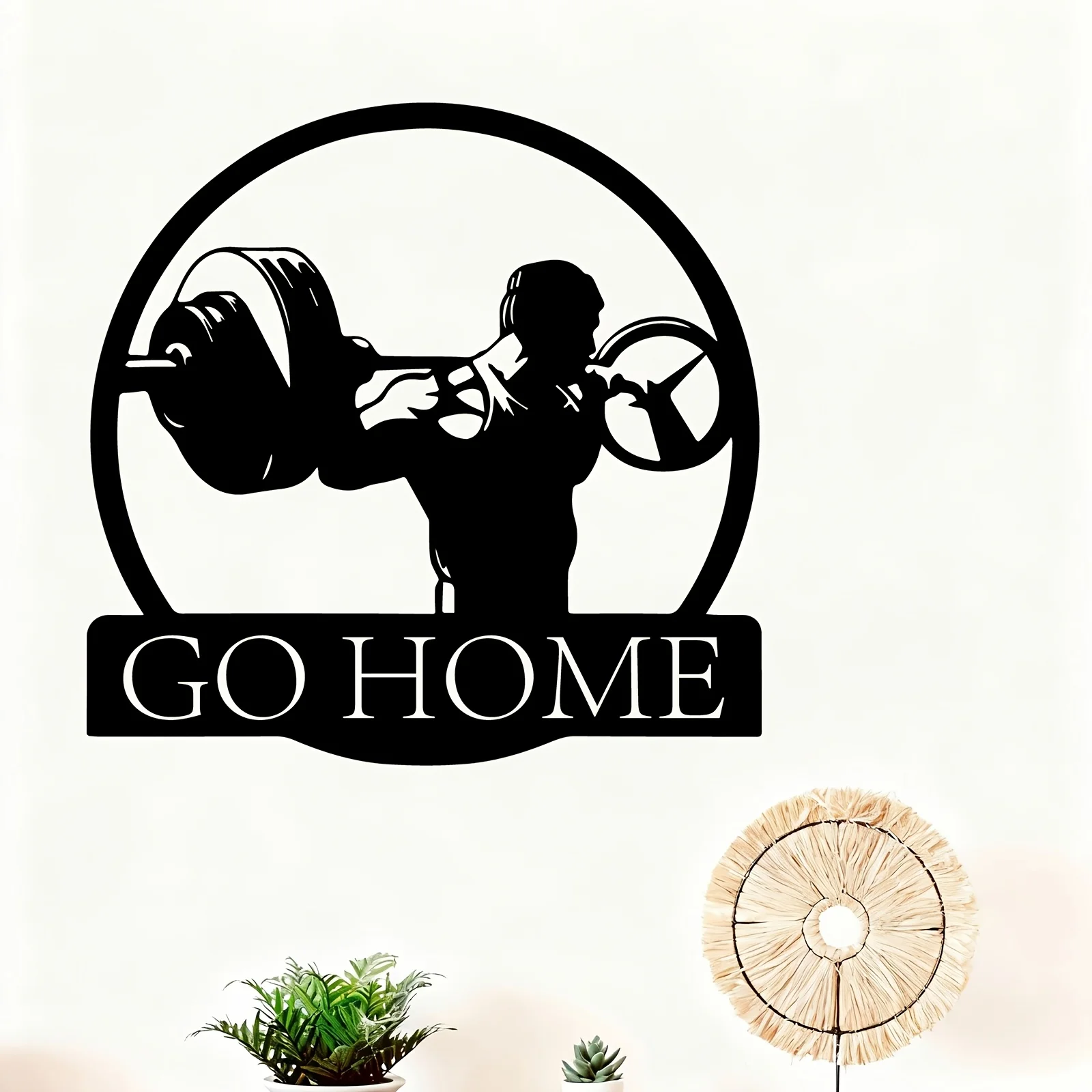 1pc Weightlifting Silhouette Metal Wall Art, Dynamic Iron Lifter Mural, Rustproof Black Finish, Inspiring Gym Decoration for Fit