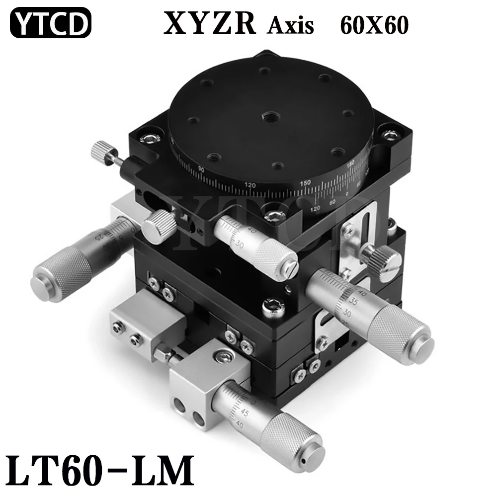 XYZR Axis 60*60mm LT60-LM Sliding Table V-type 4-Axis Fine-tuning Platform Manual Linear Platform Bearing Adjustment Slide 29.4N