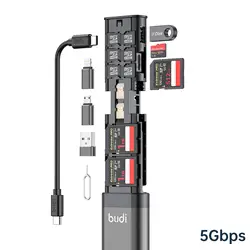 BUDI 9 In 1 Multi-function Box USB 3.0 Data Transfer 65W Fast Charging Cable SD TF Card Storage Box For IPhone