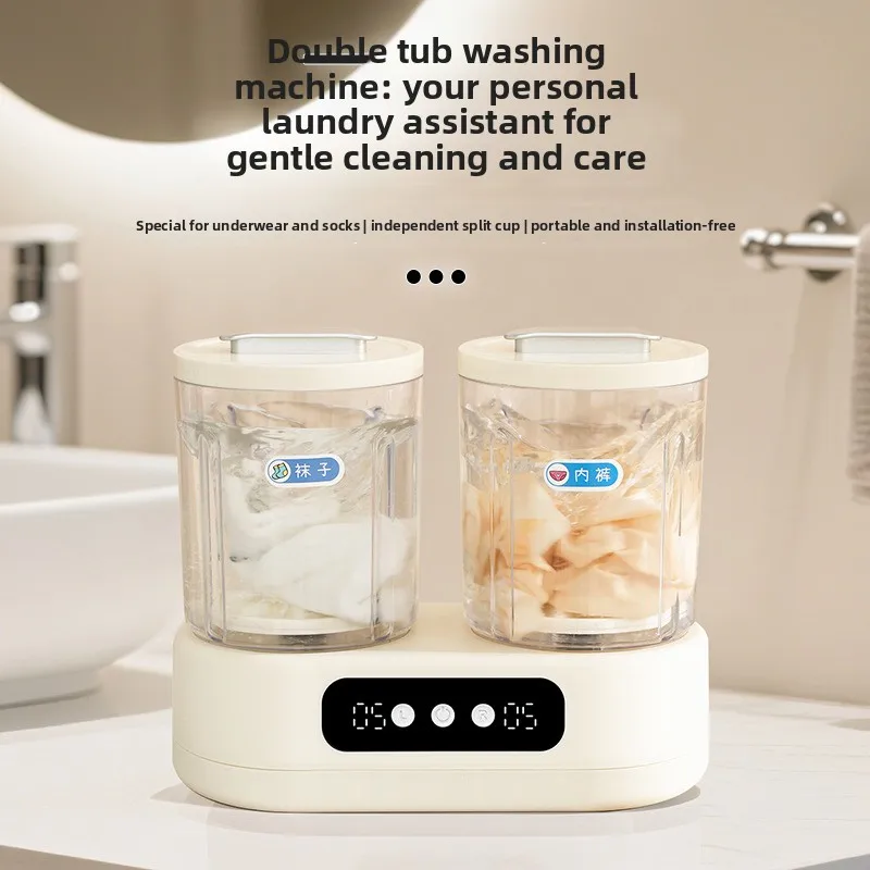 3L Digital Display Dual Tub Mini Washing Machine Portable Underwear Sock Washer Small Household Laundry Cleaner  Tool