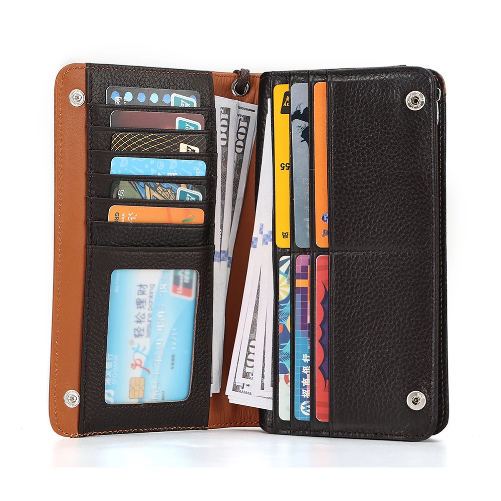 RFID high-capacity contrasting color wallet men's new cowhide zipper handbag genuine leather retro business long wallet