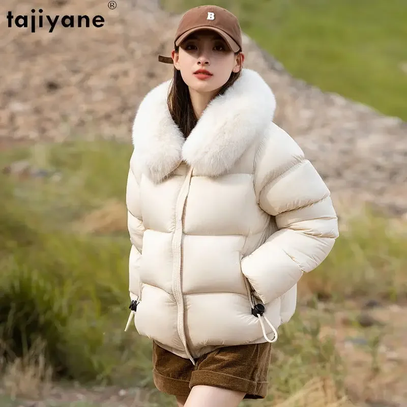 

Tajiyane Top Quality Short 95% White Duck Down Coat Real Fox Fur Collar Fashion Puffer Jacket Women 2023 Warm Bread Down Coats