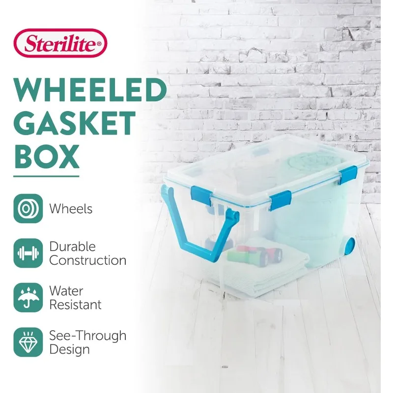 Wheeled Gasket Box Stackable Storage Bin with Latch Lid, 120 Qt (12 Pack)