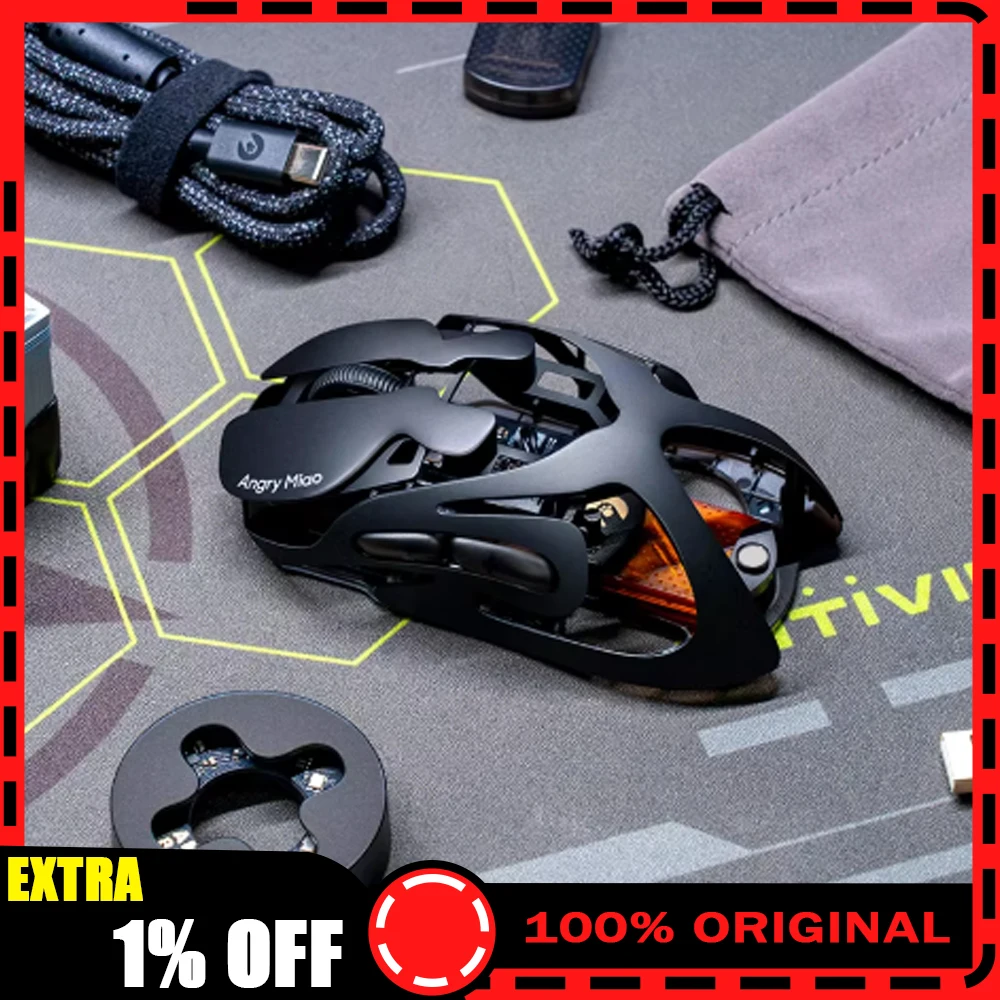 Angry Miao AM Infinity Mouse Tri Mode Wireless Mouse Paw3950 8000Hz Lightweight Hollow Out Magnalium Gaming Mice PC Accessories