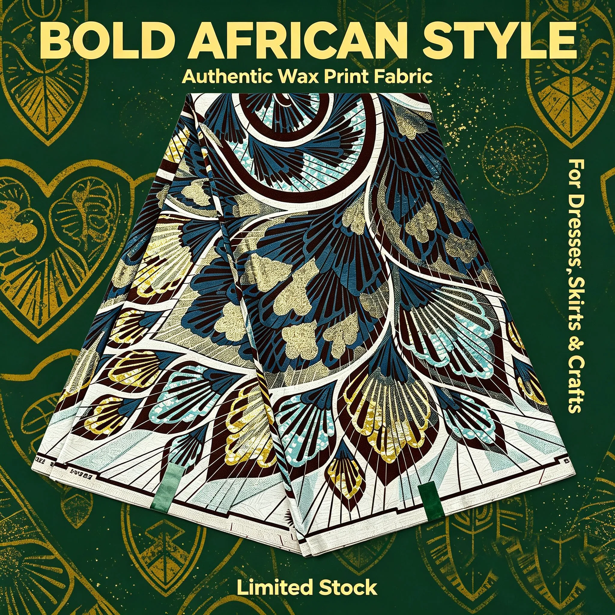 African Peacock Glitter Ankara Wax Print Fabric, Golden Shimmer Batik Pagne, Cotton Material For Women Dress Skirt Sewing Ghana