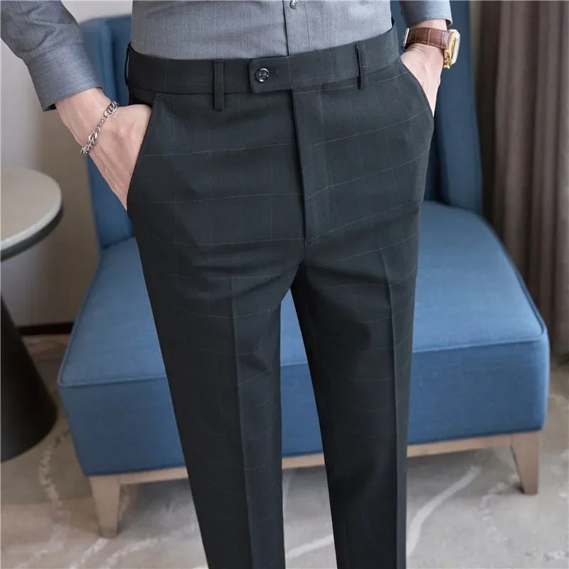 2024 Men\'s Autumn Business Casual Trousers Men\'s Fashion High Street High-quality Slim Fit Elastic High-end Feeling Hombre Pants