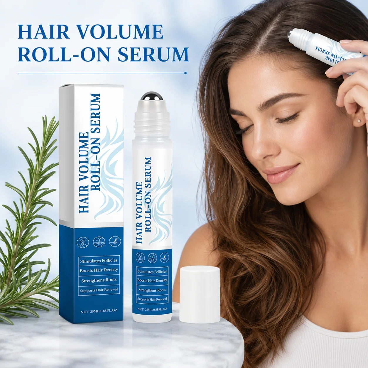 Rosemary Hair Growth Serum Roll On Boost Hair Follicle Vitality Repair Damaged Reduce Hair Fall Hair Care Serum For Women & Men
