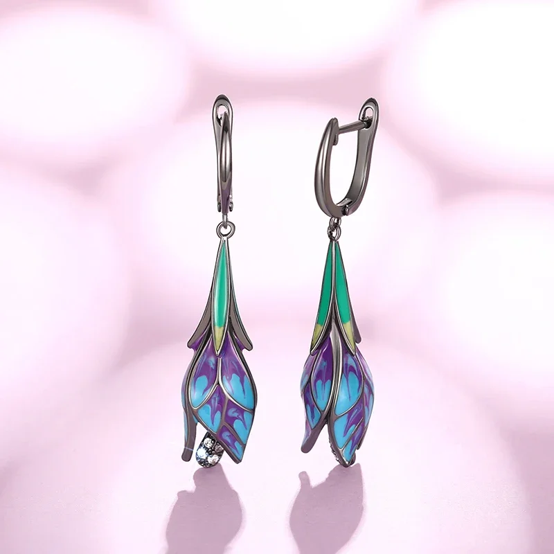 2026 Dark Tulip Flower Women Drop Earrings Vintage Revenge Style Ear Accessories Temperament Personality Versatile Jewelry