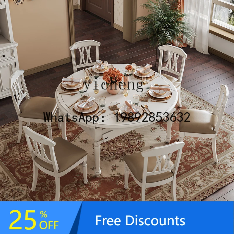 

solid wood simple dining table and chairs retractable multi-functional white dining table