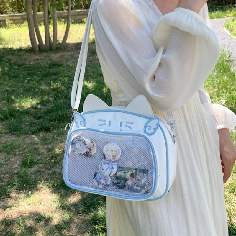 

Fashion Korean Japan Kawaii Cat Ita Bag Y2K Cute PU Shoulder Bag Harajuku Transparent Pocket Women's Backpacks JK School Bags