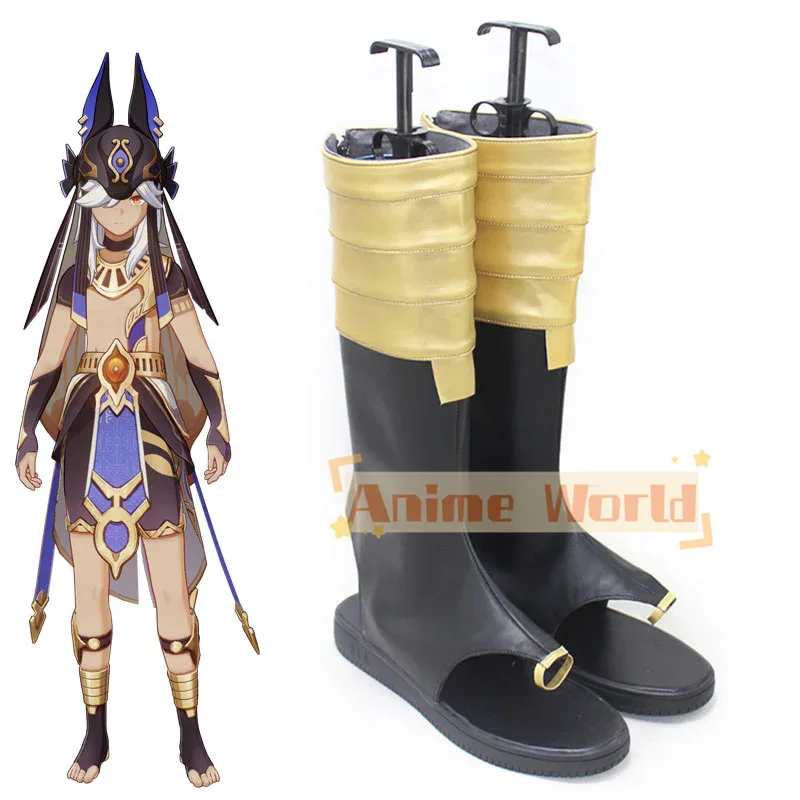 Genshin Impact Cyno 블랙 골든 슈즈 코스프레 부츠 할로윈 카니발 부츠 맞춤 제작