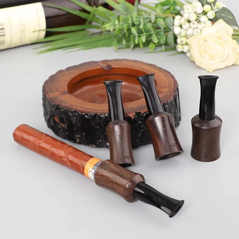 

New1pc Cigarette Holder Black Sandalwood Ebony Cigar Holder Cigar Bite Holder Extension Mouth Filter Removable Cigar parts