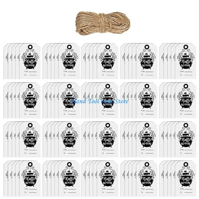 H37F 100PCS Halloween Hanging Labels with 65.61ft String for Halloween Present Case