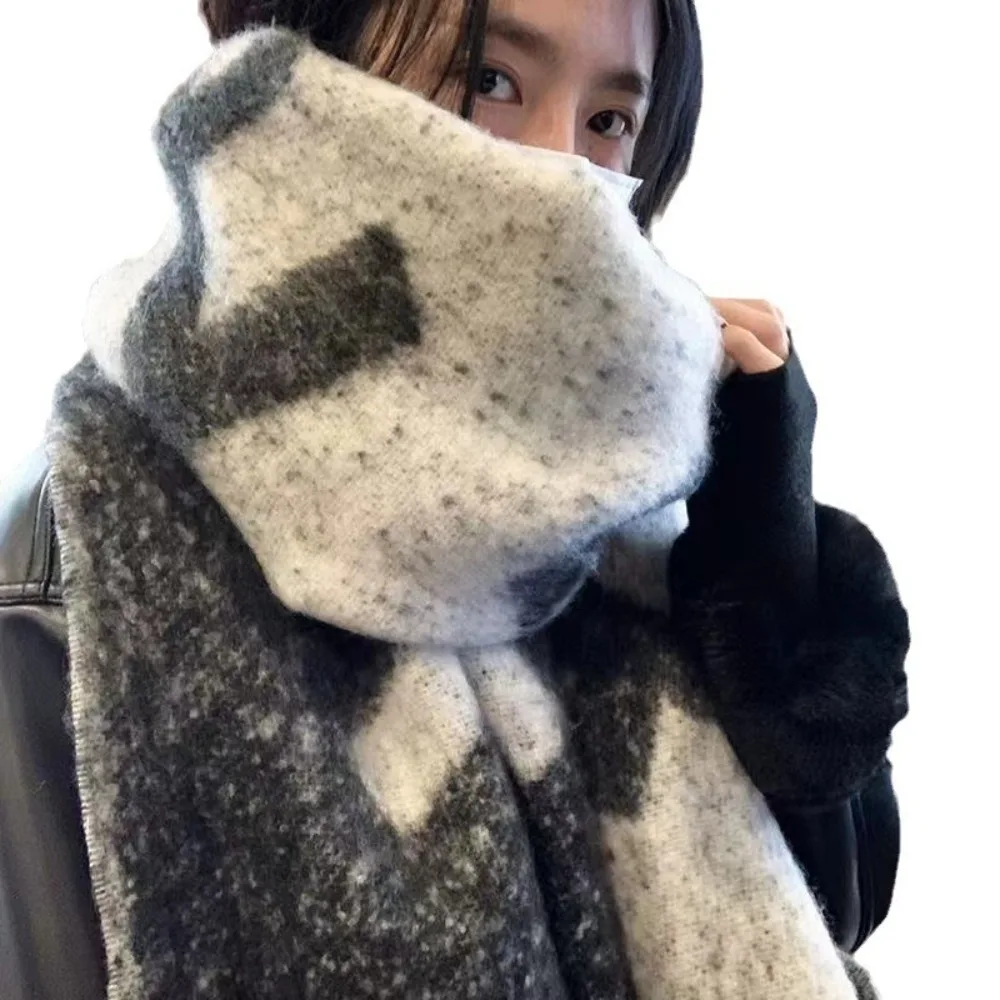 

Casual Mohair Wool Tassel Scarves Warm Charcoal Grey Shawl Wrap Thick Braid Fringe Soft Vintage Thick Shawl Outdoor