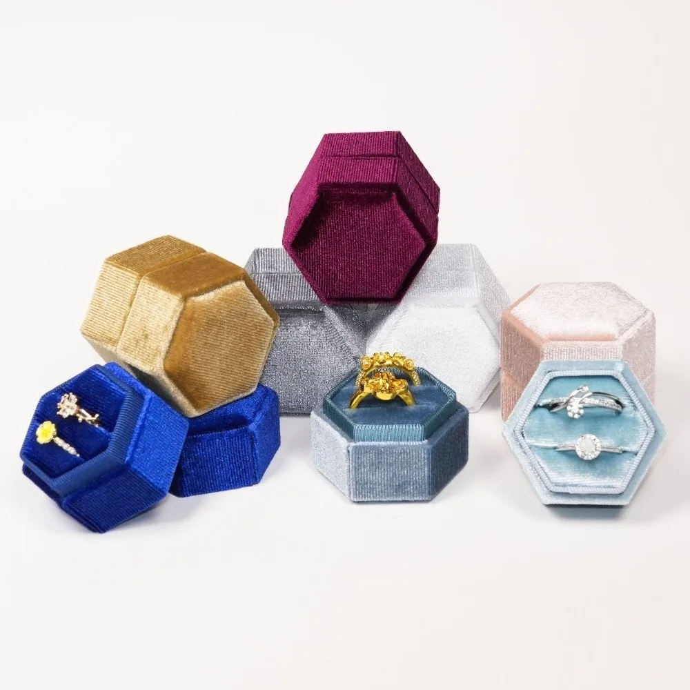 Durable Velvet Hexagon Vintage Ring Box Elegant High-End Ring Storage Box Soft Mini Jewelry Organizer Engagement