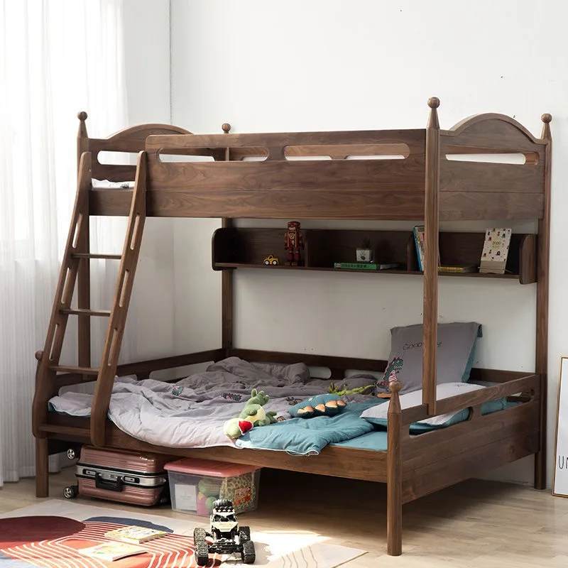 Nordic solid wood high and low bed, North American black walnut, bunk, modern simple double bed
