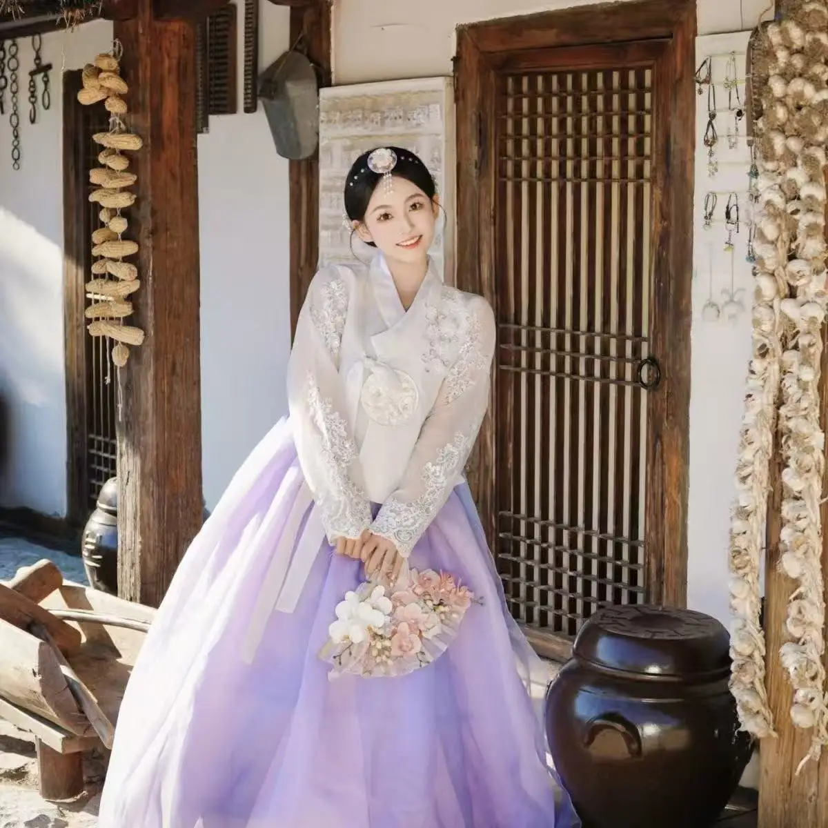 High-end Hanbok Women's Traditional Korean Clothing Court Style Wedding Bride Dress Set Vintage Yanji Travel Outfits Female COS
