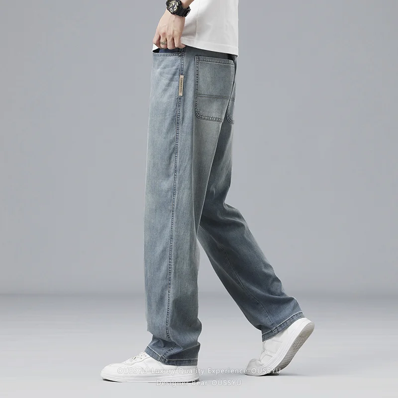 Brand Clothing Summer Ultra-thin Lyocell Men's Jeans Drape Soft Fabric Straight Casual Denim Pants Joggers Trousers Plus Size 42