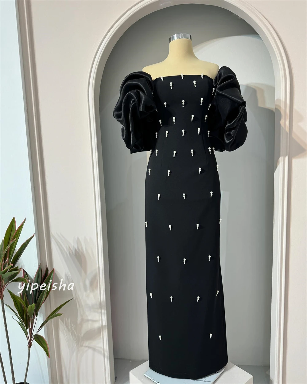 Customized Jersey Beading Ruched Clubbing A-line Off-the-shoulder Bespoke Occasion Gown Midi Dresses