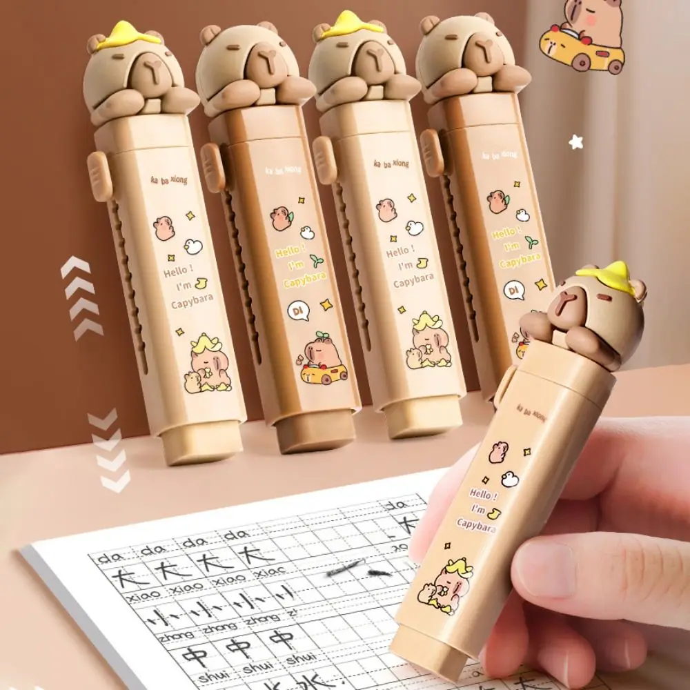 Creative Capybara Rubber Eraser Push-pull Design Cartoon Silicone Eraser Gift Replaceable Core Pen Type Eraser School Supplies