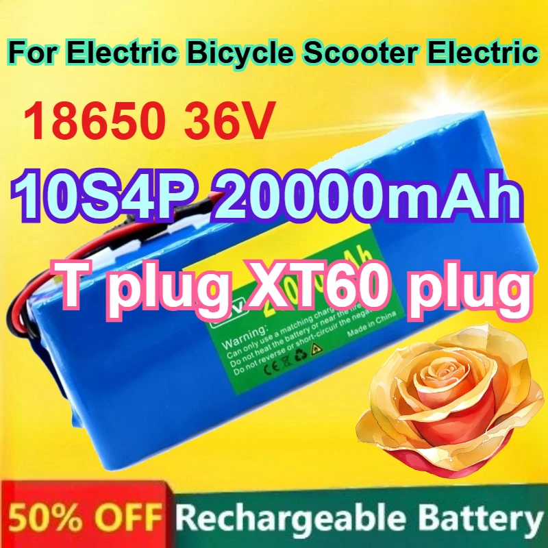 

18650 36V Rechargeable Lithium Battery Pack with BMS +EU Charger for Electric Bicycle Scooter Electric Battery 10S4P 20000mAh