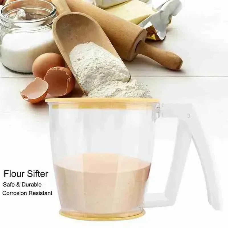 

Creative Cup Flour Sifter Strainer Plastic Fine Sugar Powder Flour Sieve Filter With Lid Kitchen Baking Pastry Kitchen Tools