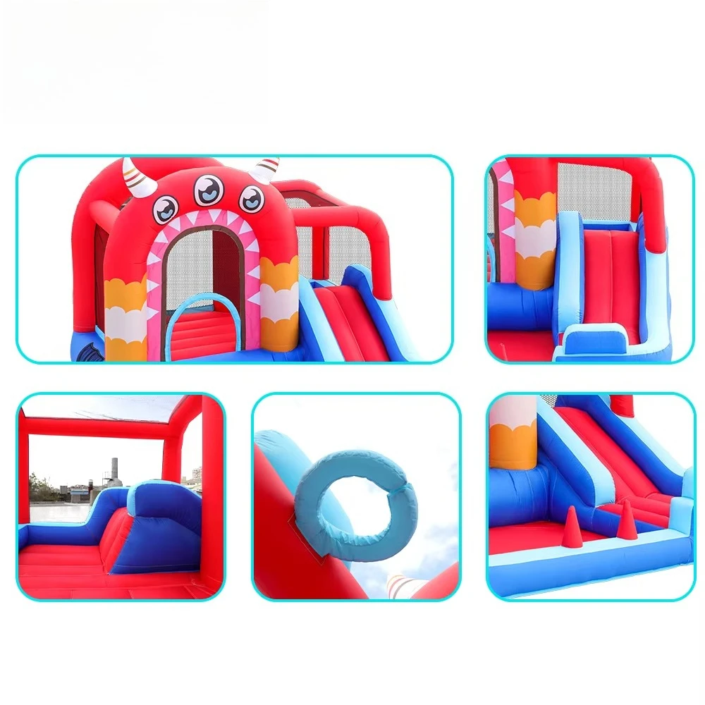EN71 Certified Custom Sizes Logo Printing Oxford Cloth Inflatable Bounce House Slide Easy Setup for 3 Person