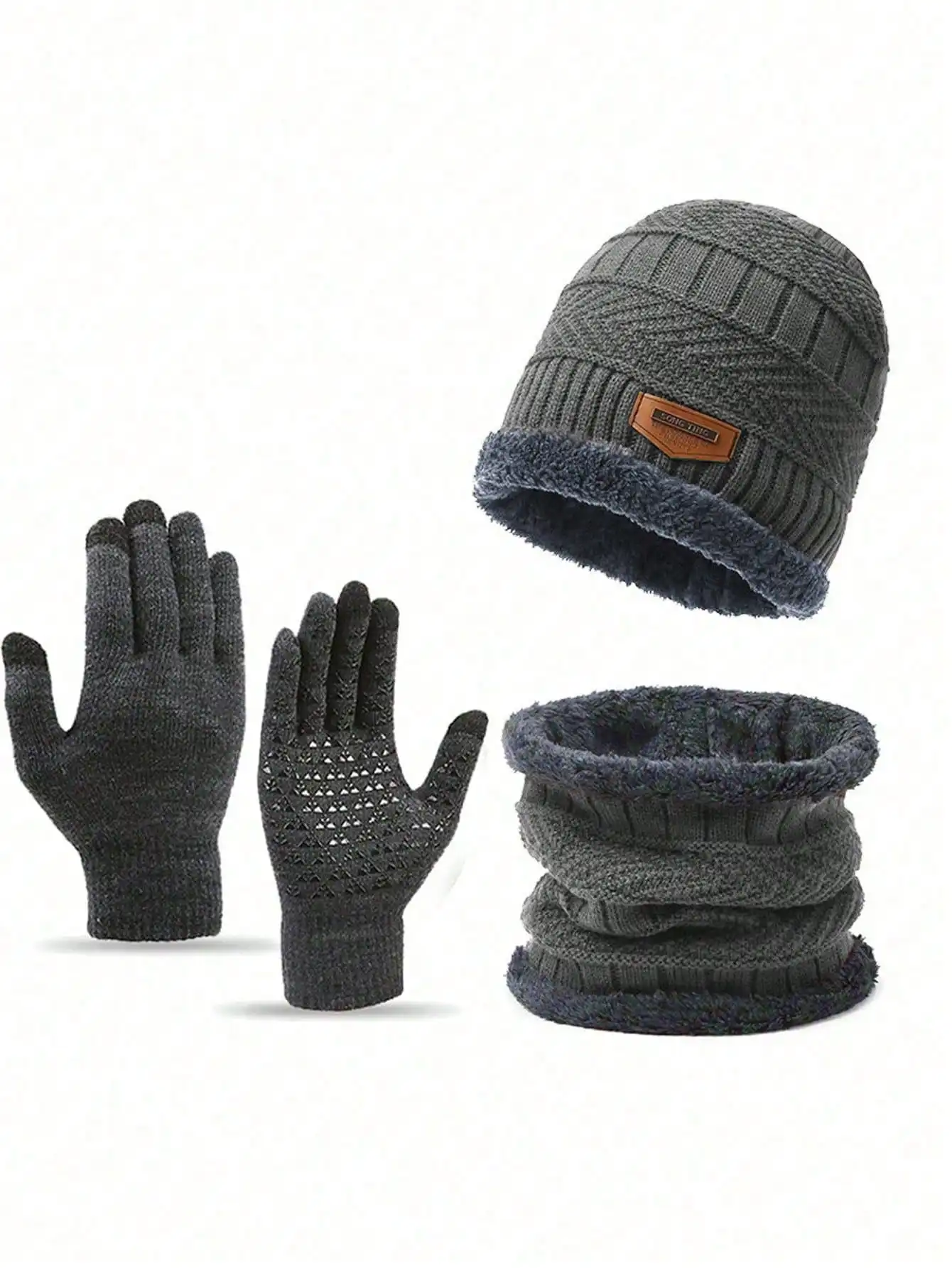 Hat Men\'s Winter Scarf Glove 3-piece Set, One piece Neck with Velvet for Warmth, Winter Knitted Hat, Knitted Hat, Knitted Hat