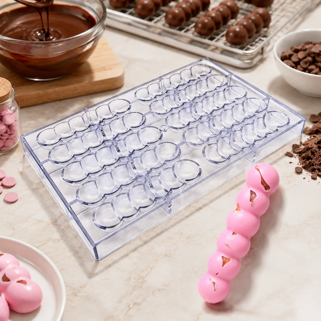 Reusable Polycarbonate Bead‑String Chocolate Mold Connected Ball DIY Tanghulu Candy Baking Mould
