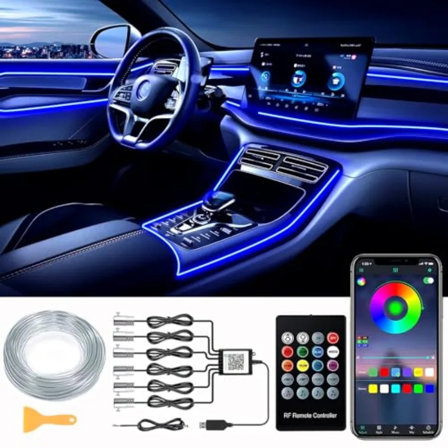 

【New model】Interior Car LED Strip Lights RGB 6 in 1 Ambient Lighting Kits with 315 inches Fiber Optic 16 Million Colors Car Int