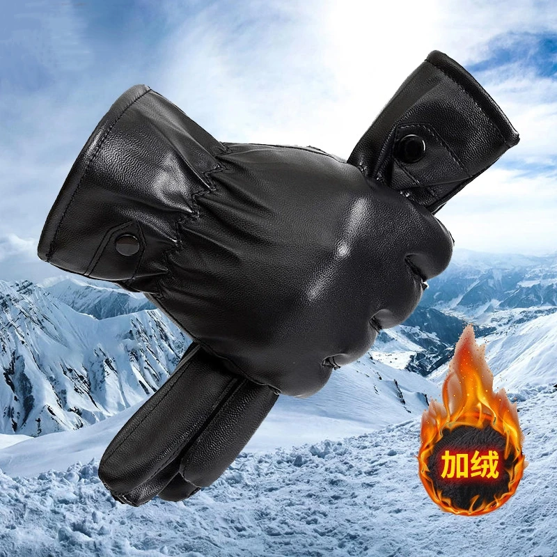 PU leather Winter Gloves Men Women Warm Driving Gloves Soft Leather Windproof Mittens Waterproof Touch Screen Guantes