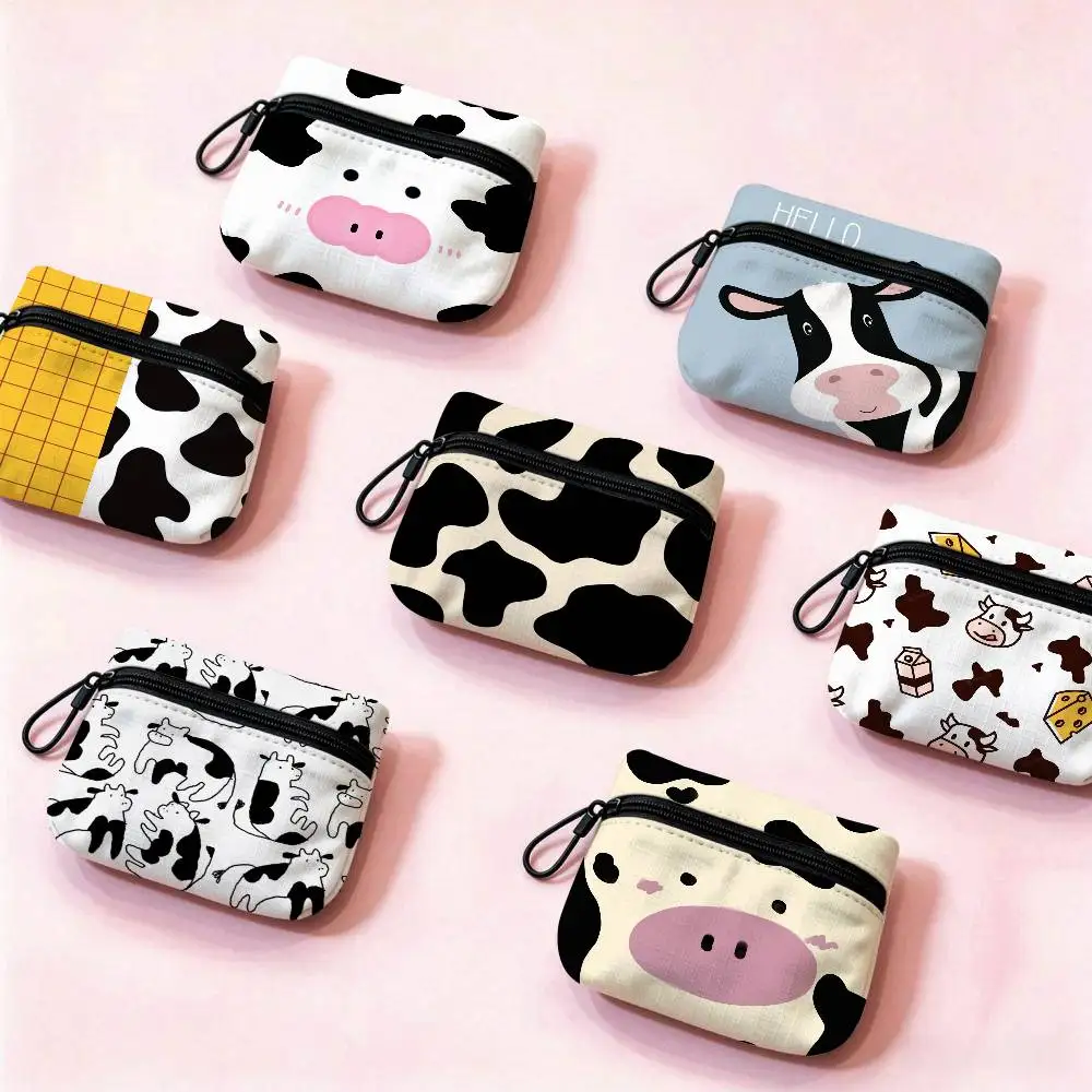 Cows-face cartoon prints Lightweight Oxford Fabric Coin Purse Carabiner Hook Design Mini Card Key Organizer Bag