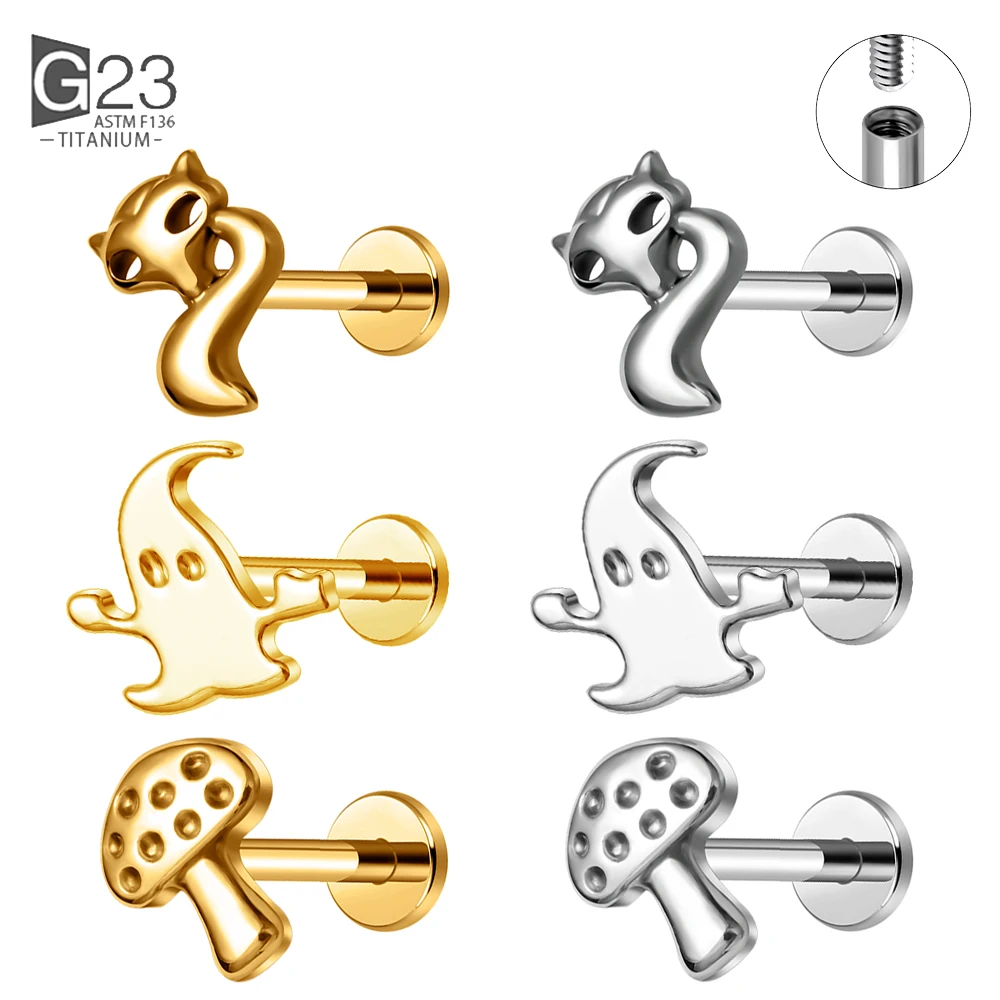 ASTM F136 Titanium 16G Explosion mushroom Earring Ghost Fox Tragus Helix Cartilage Flatback Stud Piercing Jewelry