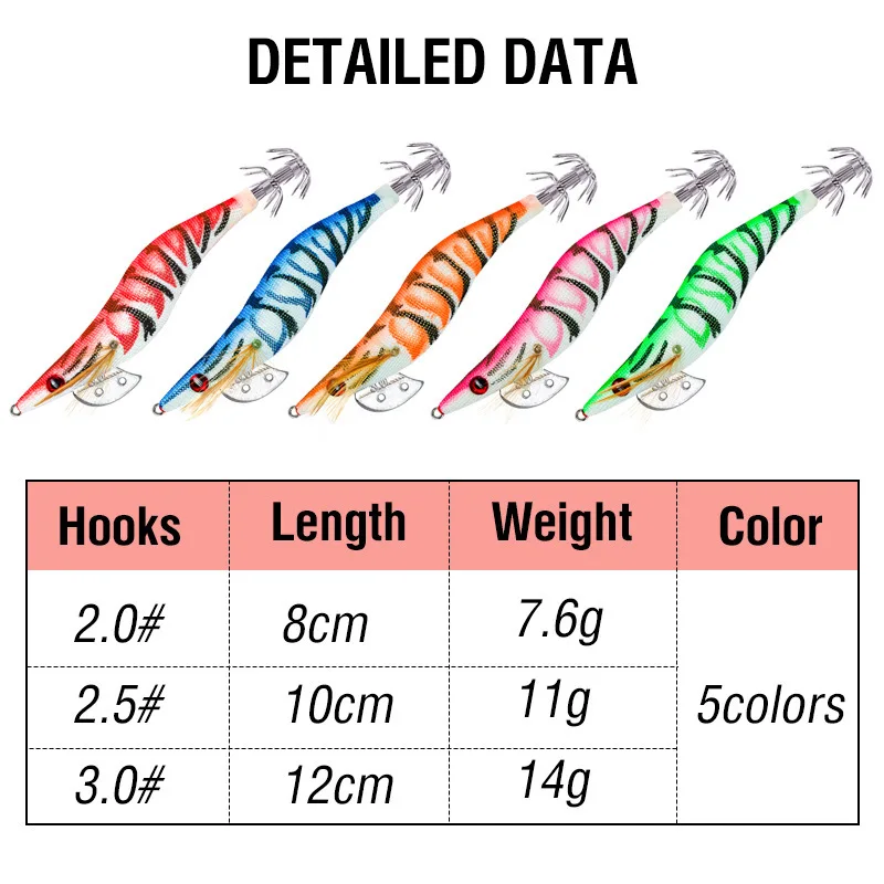 Luminous Squid Jig Fishing Lure 2.0# 2.5# 3.0# Glow Artificial Bait Octopus Cuttlefish Sea Fishing Hook Saltwater Squid Lure