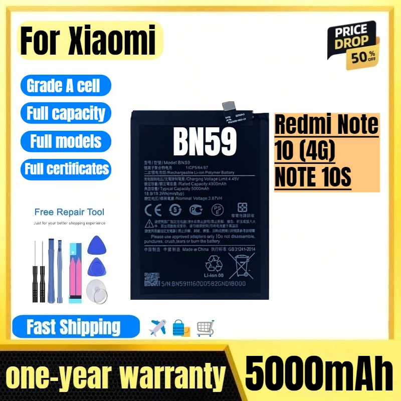 

BN59 for Xiaomi Redmi Note 10 (4G)/NOTE 10S Phone Battery High Quality High Capacity Replacement Bateria Grade A Cell with Tools