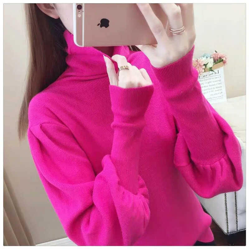 

Fashion Solid Color Turtleneck All-match Lantern Sleeve Sweater Women Clothing 2022 Autumn Loose New Casual Pullovers Warm Tops