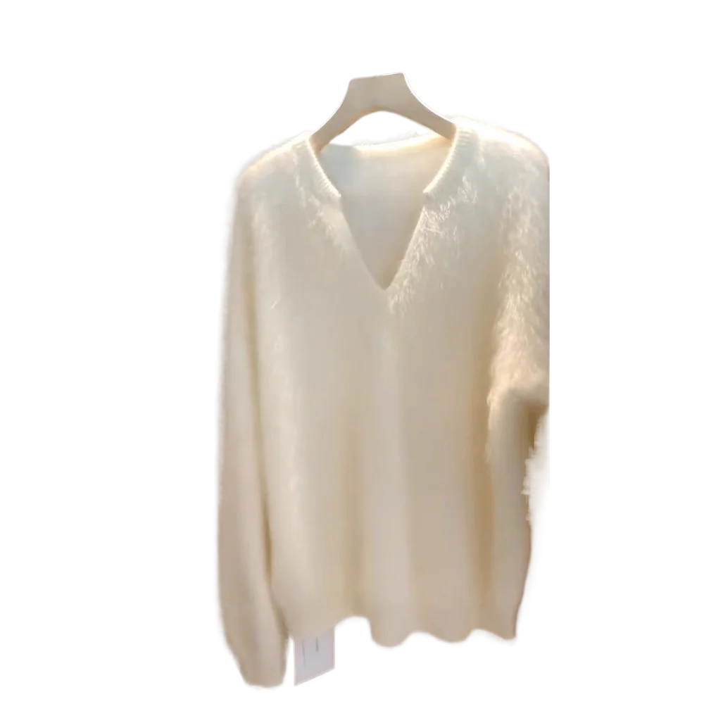 2026 Early Autumn New V-neck Cashmere Grace Sweater Women's Soft Waxy Lazy Style High Sense Super Good-looking Knitted Top