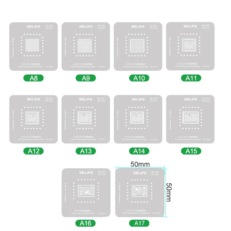 RELIFE RL-601MA 10 in 1 Universal CPU Reballing Stencil Platform For iPhone A8-A17 series IC Chip Planting Tin Template Fixture