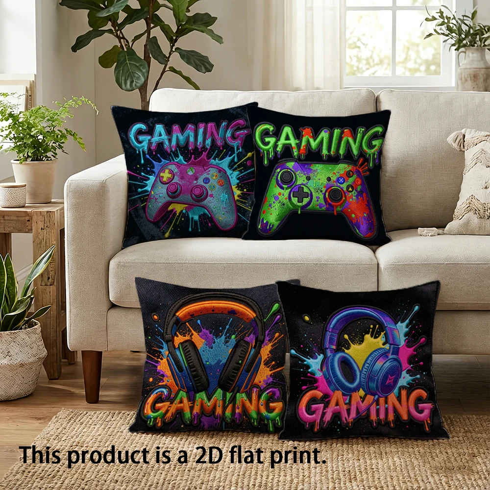 1/4pcs Gaming Themed 2D Flat Print Pillows Sofa bed cushion cover home bedroom decoration, 2D flat printing