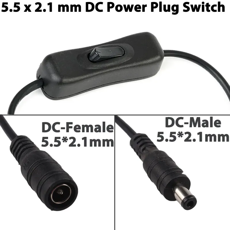 

5.5 x 2.1 mm DC Power Plug Switch Female to Male Power Cable Connector On-Off Switch Extension Cable 30CM For LED Strip Light