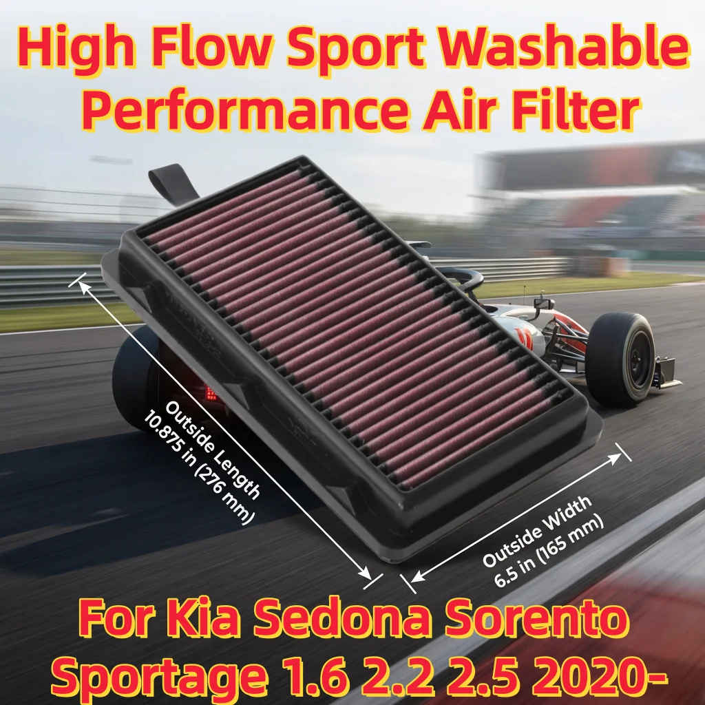 

For Kia Sedona Sorento Sportage 1.6 2.2 2.5 2020- High Flow Sport Washable Performance Air Filter Replacement 33-5108 28113L1000