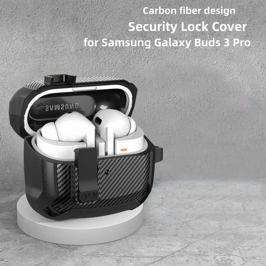 New carbon fibre Security Lock Case for Samsung Galaxy Buds 3/Buds3 Pro For Men Shockproof Cover For Samsung Buds3 Pro Case Capa