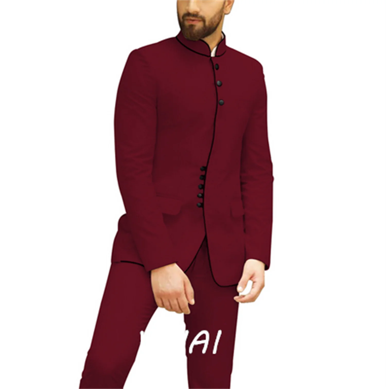 

CustomizedCustom Made Men Suits Red Groom Tuxedos Shawl Burgundy Lapel Groomsmen 2 Pieces Set Wedding (Jacket+Pants+Bow Tie