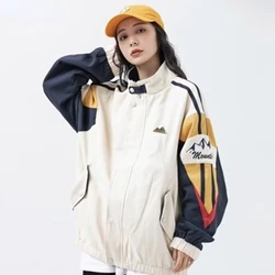 New American Stand Collar Coat Men‘sAutumn Harajuku Colorful Punching Jacket Unisex Loose Patchwork Baseball Uniform Streetwear