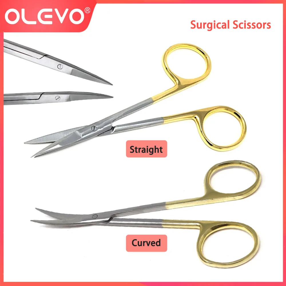 

Stainless Steel Dental Surgical Scissors Straight Curved Tip Hemostatic Forceps Gold Plated Handle Dentistry Instruments Tools