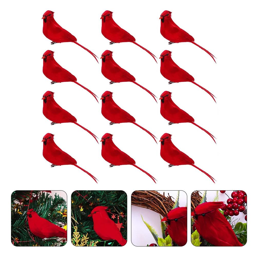 

12 Pcs The Bird Christmas Simulation Birdie Cardinal Ornaments for Tree Birds