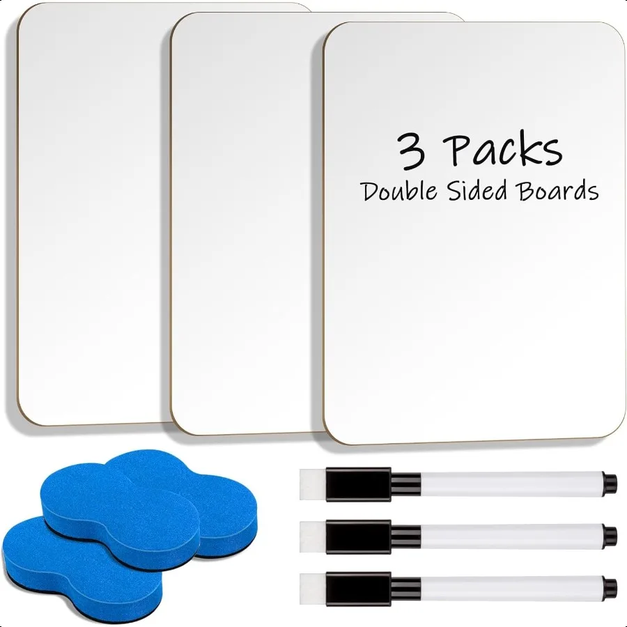 

Small White Board Dry Erase 3 Packs Double Sided Mini Boards with 3 Markers and 3 Erasers for Office School Supplies 7''x 10''