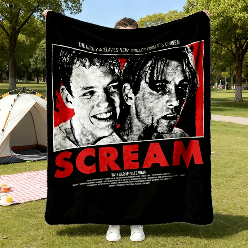  Halloween Scream Movie Cozy Blanket Spooky Season Flannel Throw, 90s Horror Cinema Warm Blanket, Hallowee