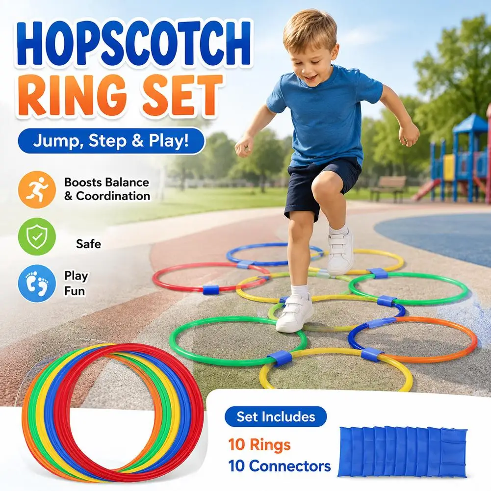 Outdoor Funny Physical Training Sport Lattice Jump Ring Set Game 10 Hoops 10 Connectors for Park Football Training Supplies